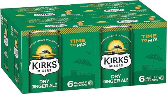 Kirks Mixers Dry Drinking Ginger Ale 24 X 250ml Cans Hawelstore